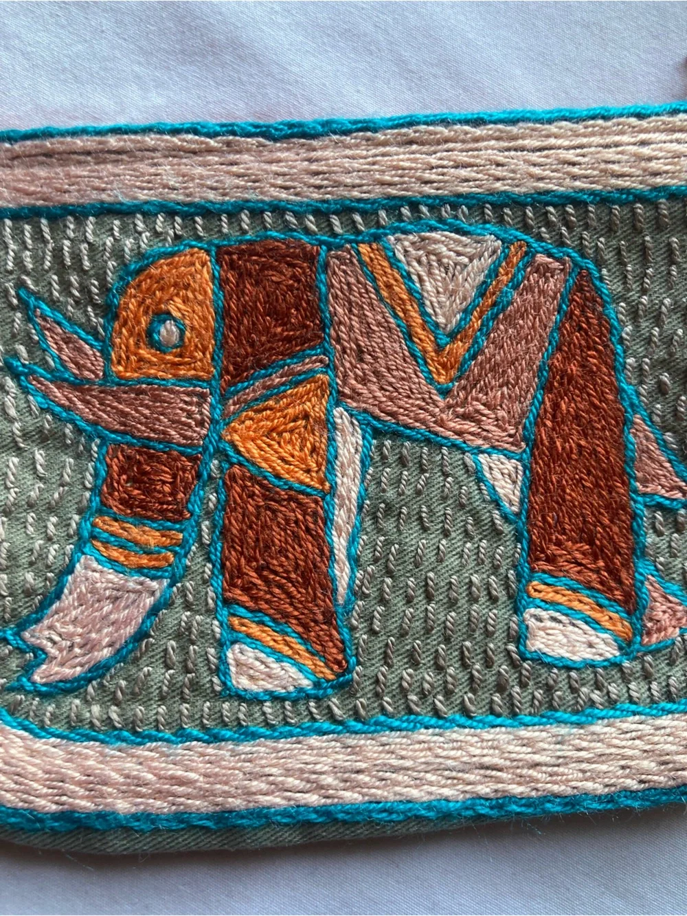 Embroidered Elephant Zip Pouch